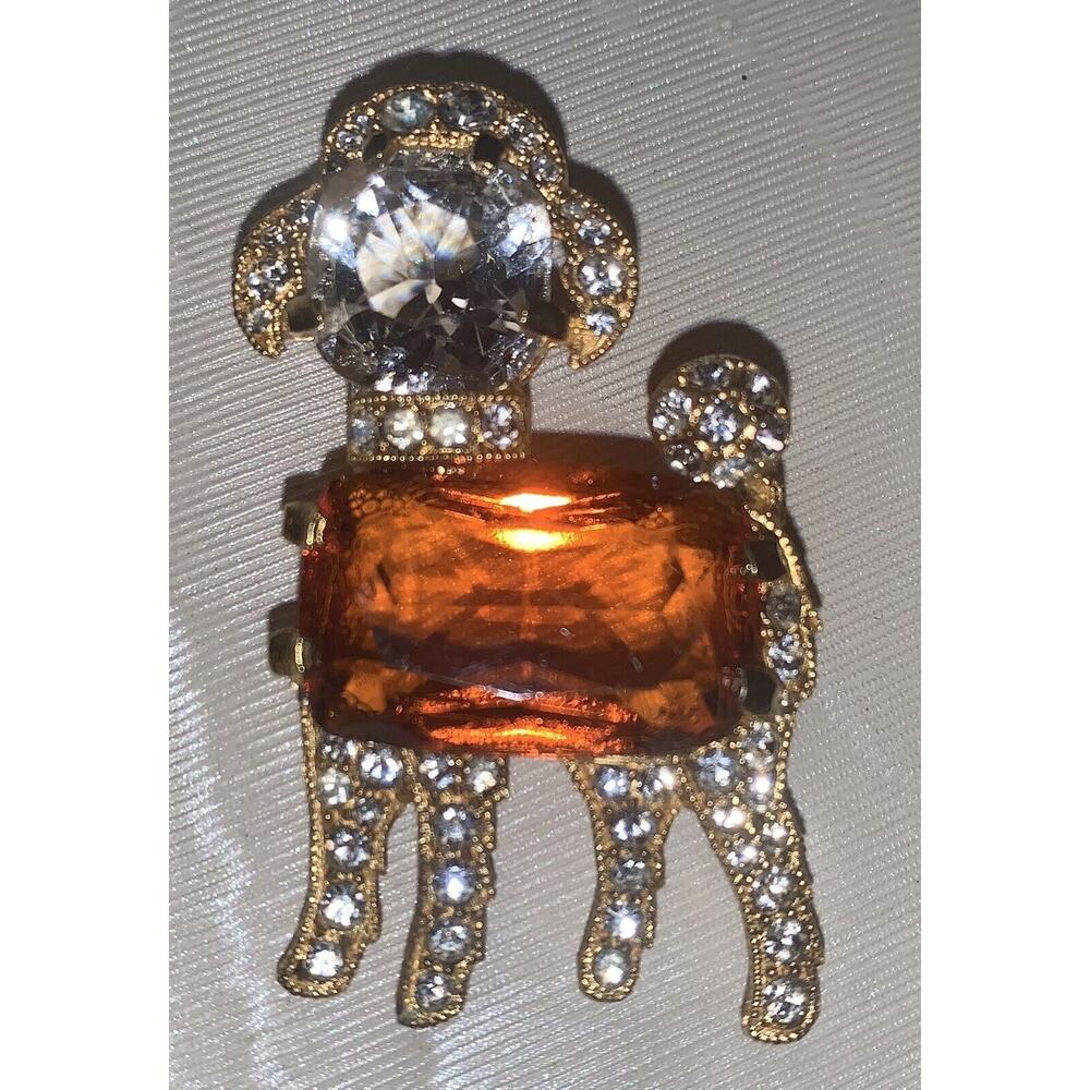 Vintage & Rare Gold Tone Signed EISENBERG POODLE Dog Brooch